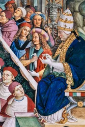 La Bibliothèque Piccolomini, mur sud-ouest : "Pie II préside la Diète de Mantoue, 1er juin