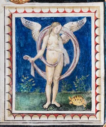 La Bibliothèque Piccolomini, le plafond, panneau avec allégorie de la Providence, fresque de Bernardino di Betto, dit Pinturicchio