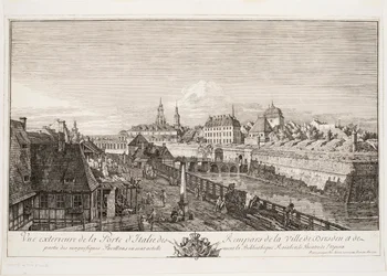 Vue extérieure de la porte italienne des remparts de la ville de Dresde