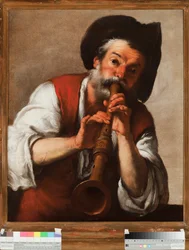 Il pifferaio (Le joueur de flûte) (peinture de Bernardo Strozzi, 17e siècle)