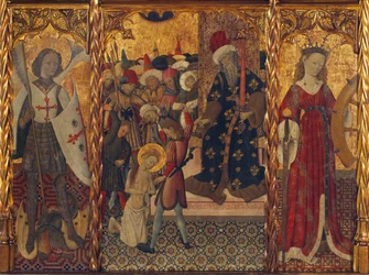 Saint Michel et Sainte Catherine, encadrant le martyre de Sainte Eulalie de Barcelone