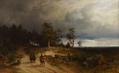Paysage en Finlande orientale avec des cosaques montés