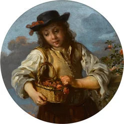 Un garçon portant un panier de roses