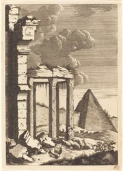 Chèvres devant des Ruines et une Pyramide