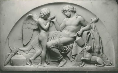 Cupidon buvant dans la coupe de Bacchus
