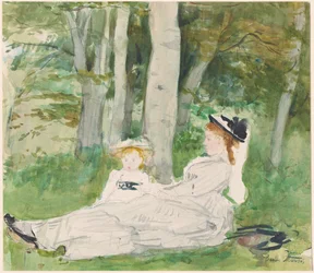 Au bord de la forêt (Edma et Jeanne), vers 1872 (aquarelle)