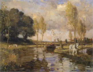 Paysage avec canal, 20e siècle (Huile sur toile)