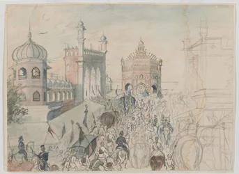Troupes britanniques dans une ville sikhe, probablement Allahabad