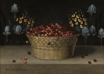 Nature morte avec des cerises, lupin et iris