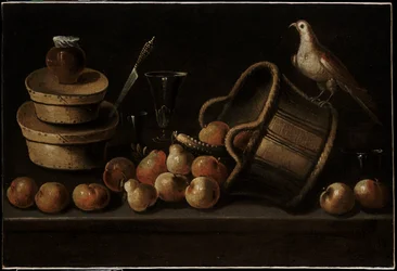 Nature morte avec fruits et un oiseau