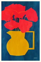 Pichet doré aux fleurs rouges