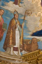 Abside, Catino Abside, Boccaccio Boccaccino, Pantocrator parmi les Saints Marcellin, Imerio, Omobono, Pierre Exorciste, (détail) Saint Imerio