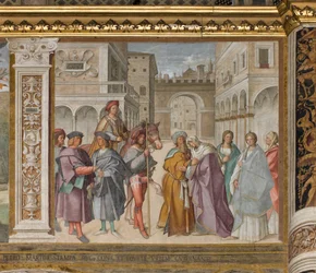 Nef centrale, Première travée nord, Rencontre de Saint Joachim et Sainte Anne à la Porta Aurea, Boccaccio Boccaccino 1514-15