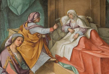 Nef centrale, Deuxième travée nord, Naissance de la Vierge, Boccaccio Boccaccino 1514-15, Détail