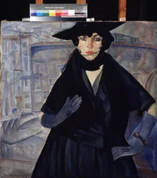 Une femme en noir. Peinture de Boris Dmitryevich Grigoriev (1886-1939), vers 1910. Avant-garde russe, XXe siècle, expressionnisme. Musée d