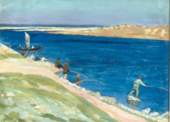 Paysage fluvial avec pêcheurs