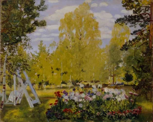 Paysage avec un parterre de fleurs