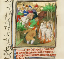 Les Templiers brûlés en présence de Philippe le Bel et de ses courtisans, vers 1413-1415