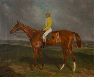 Un cheval de course alezan avec jockey, c.1860-90