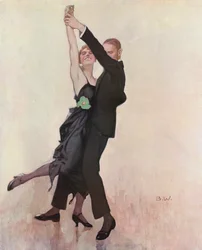 Couple dancing (colour litho)