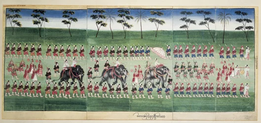 Peinture du roi Mindom en parade, Myanmar