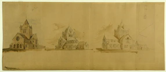 Église Saint-Gabriel, Chicago, Illinois, croquis de perspective, vers 1889