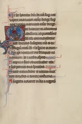 Initial O : Le Christ trônant avec un dragon et un lion à ses pieds