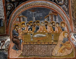 Dernière Cène, fresque byzantine (XIIe siècle), Karanlık Kilise (Église sombre) (XIIe-XIIIe siècle), Göreme (Liste du patrimoine mondial de l