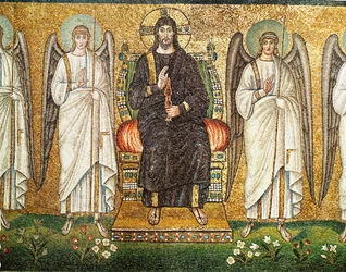 Le Christ juge trônant, avec deux anges, VIe siècle (mosaïque)