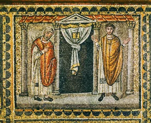 Parabole du pharisien et du publicain, VIe siècle (mosaïque)