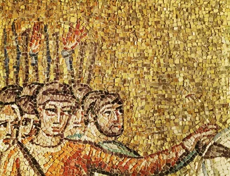 Soldats romains avec des torches, détail de " Jésus arrêté par les soldats romains ", VIe siècle (mosaïque)