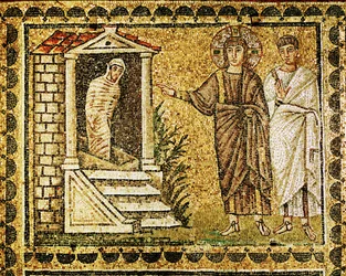 La résurrection de Lazare, Jésus et un apôtre, VIe siècle (mosaïque)