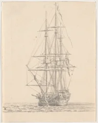 Navire de guerre avec voiles hissées