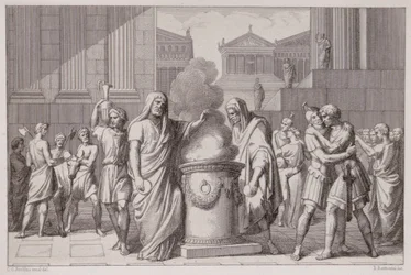 La Rencontre de Camillus et Manlius Après la Retraite des Gaulois, gravé par B.Barloccini, 1849