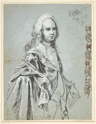 Étude pour un portrait, probablement de A. G. Moltke ; à droite sur la feuille, étude pour la chaîne de l