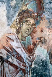 Figure masculine, fresque endommagée au plafond de l