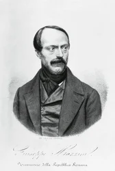 Portrait de Giuseppe Mazzini (1805-1872), patriote, homme politique, philosophe et journaliste italien, gravure