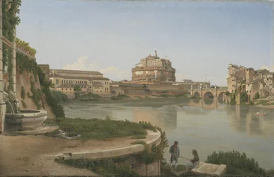 Vue à travers le Tibre depuis Trastevere vers le Castel S. Angelo