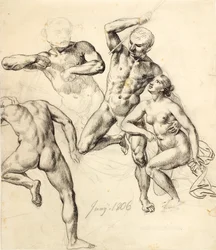 Études de figures - trois hommes et une femme