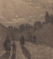 Clair de lune sur une route. Illustration pour "Linearperspectiven", Planche IV