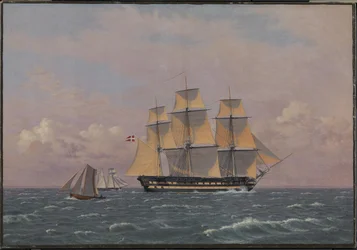 Le navire de guerre danois de 84 canons "Dronning Marie" dans le détroit