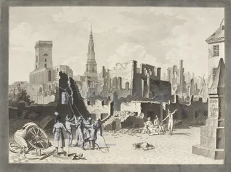 La place Ulfeldt, maintenant appelée Gråbrødretorv, après le bombardement britannique de septembre 1807