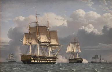 Deux navires de ligne russes saluant