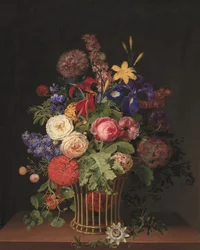 Un panier en osier léger orné de fleurs, par C. D. Fritzsch