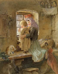 Intérieur : paysanne et enfant