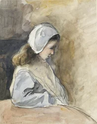 Jeanne-Rachel Pissarro assise à une table, vers 1872