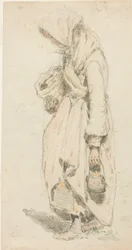 Paysanne (recto) ; garçon avec une canne à pêche (verso)