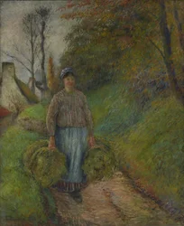Paysanne portant deux bottes de foin