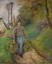 Paysanne portant deux bottes de foin