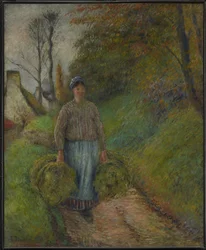 Paysanne portant deux bottes de foin